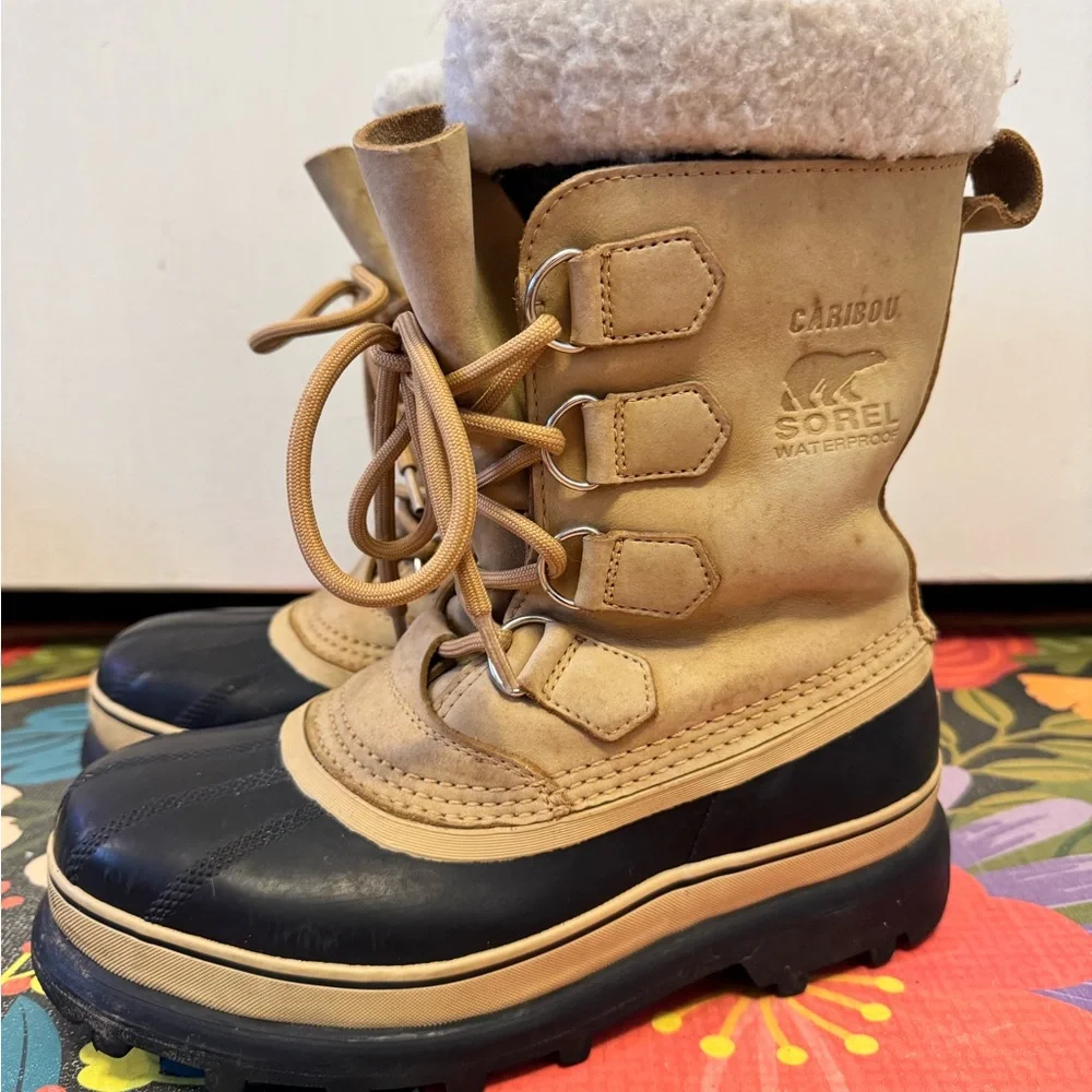 Sorel Caribou Buff Suede Waterproof Winter Snow Boots NL 1005-280 Women's Size 8 - Picture 1 of 7